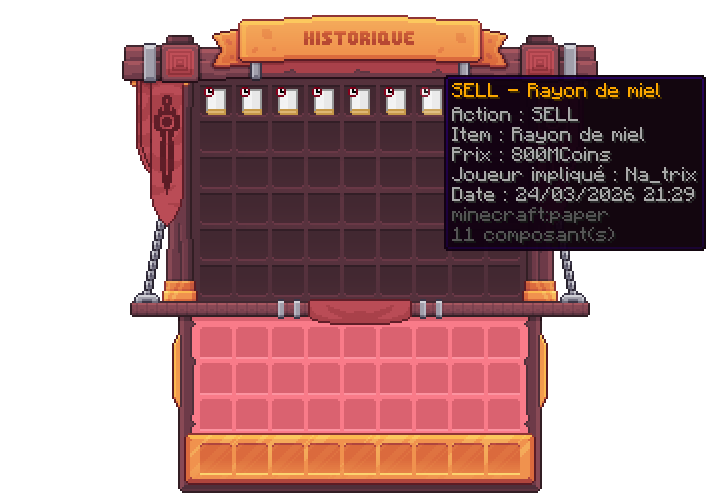 Visuel de l'inventaire d'historique de l'hôtel des ventes