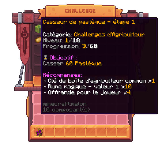 Visuel des actions à compléter pour un challenge de la catégorie agriculteur