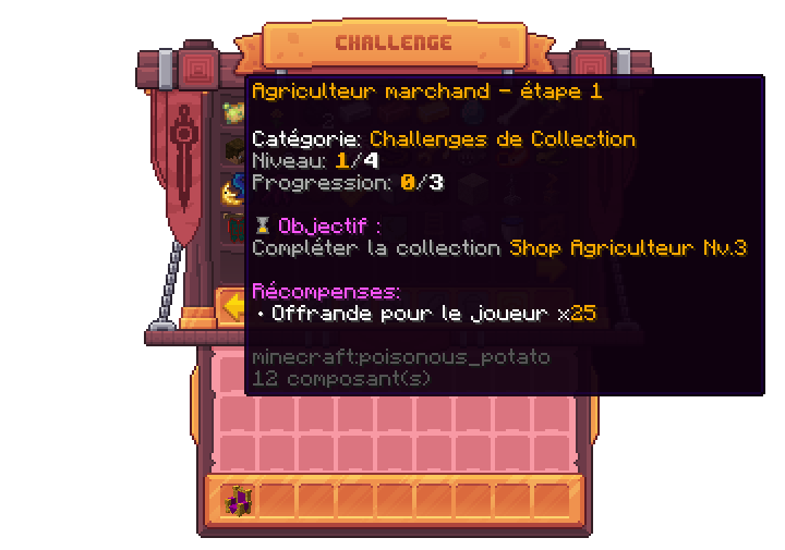 Visuel des actions à compléter pour un challenge de collection