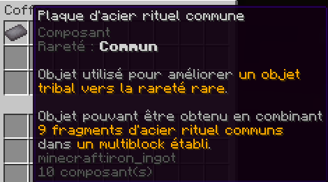 Description de la plaque d'acier rituel commune
