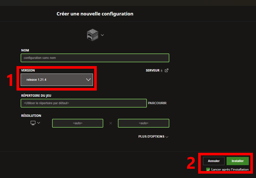 Visuel du menu de choix des versions