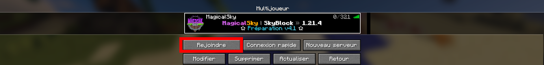 Menu avec MagicalSky d'enregistré