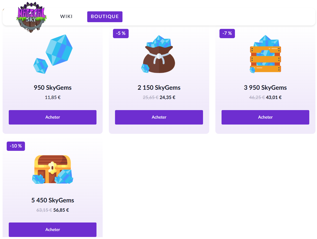 Visuel des offres de Skygems disponibles dans la boutique